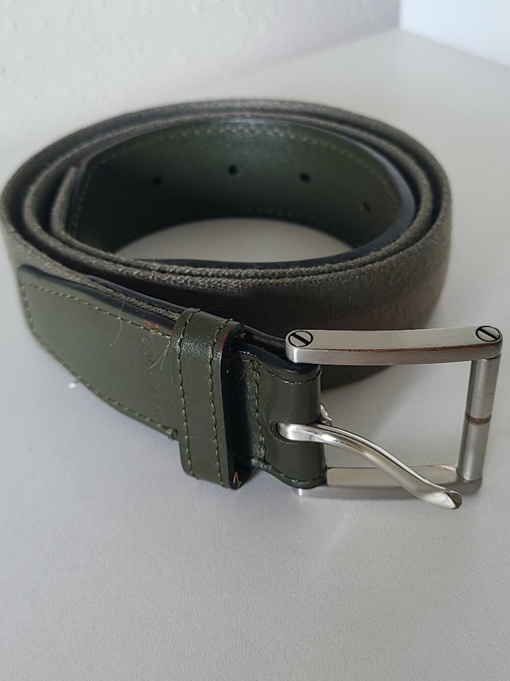 Cole Haan Olive/Khaki Twill Fabric Belt - Size 32